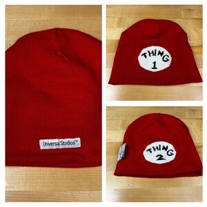 Universal Studios Thing 1 2 Beanie Hat Knit Red Reversible Islands of Adventure
